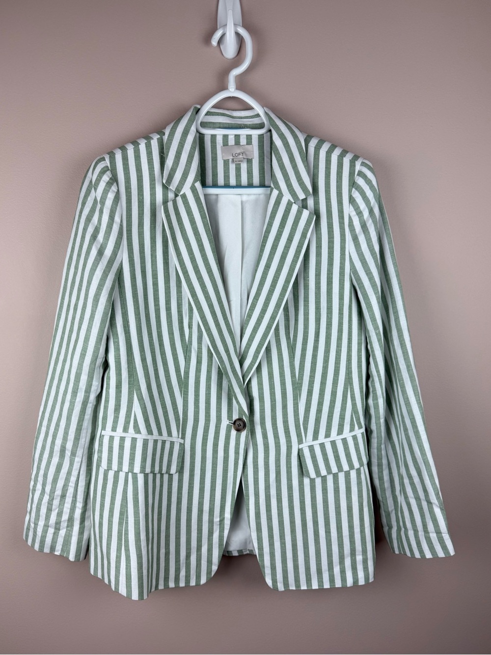 LOFT | Green white Striped Linen Blend Modern Blazer jacket size 8